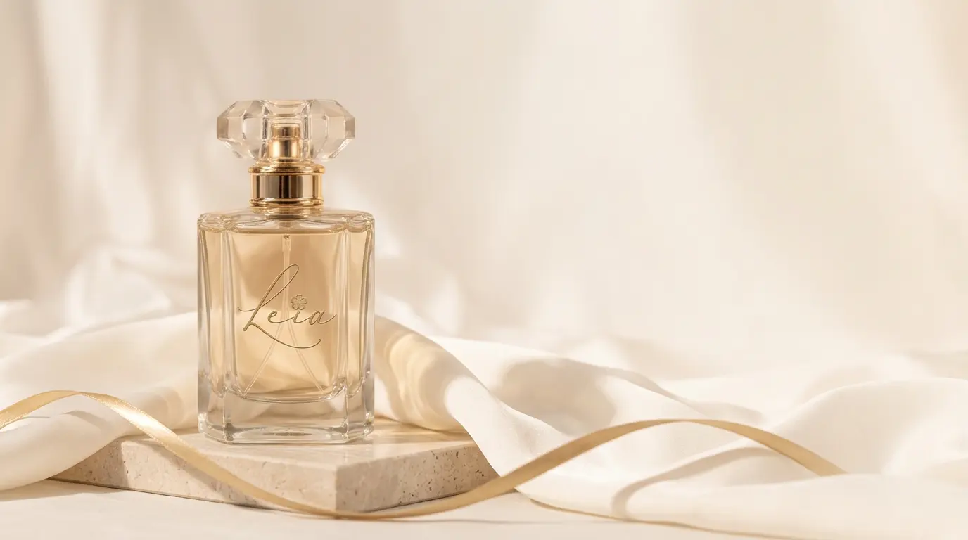 عطر ليـا بين طيات الحرير وشريط ذهبي